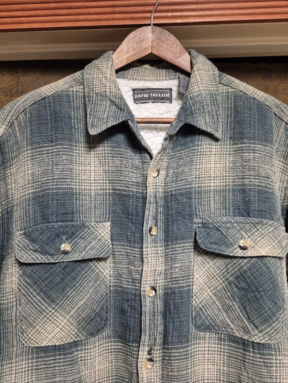 David Taylor Men's Green Plaid Sherpa-Lined Button Shirt Jacket
